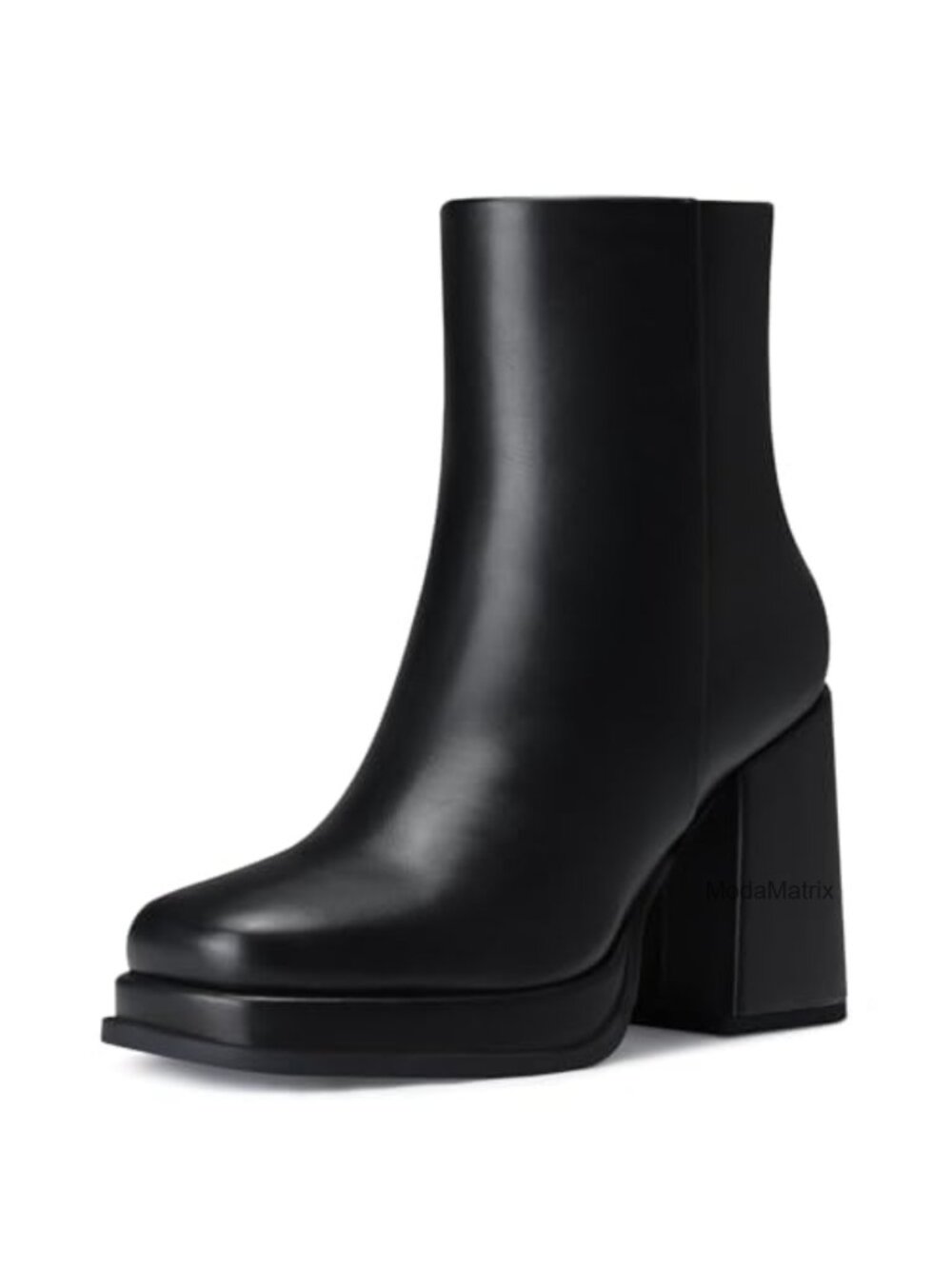 Women's Platform Ankle Boots Chunky Block Heel Square Toe PU Leather Back Zip